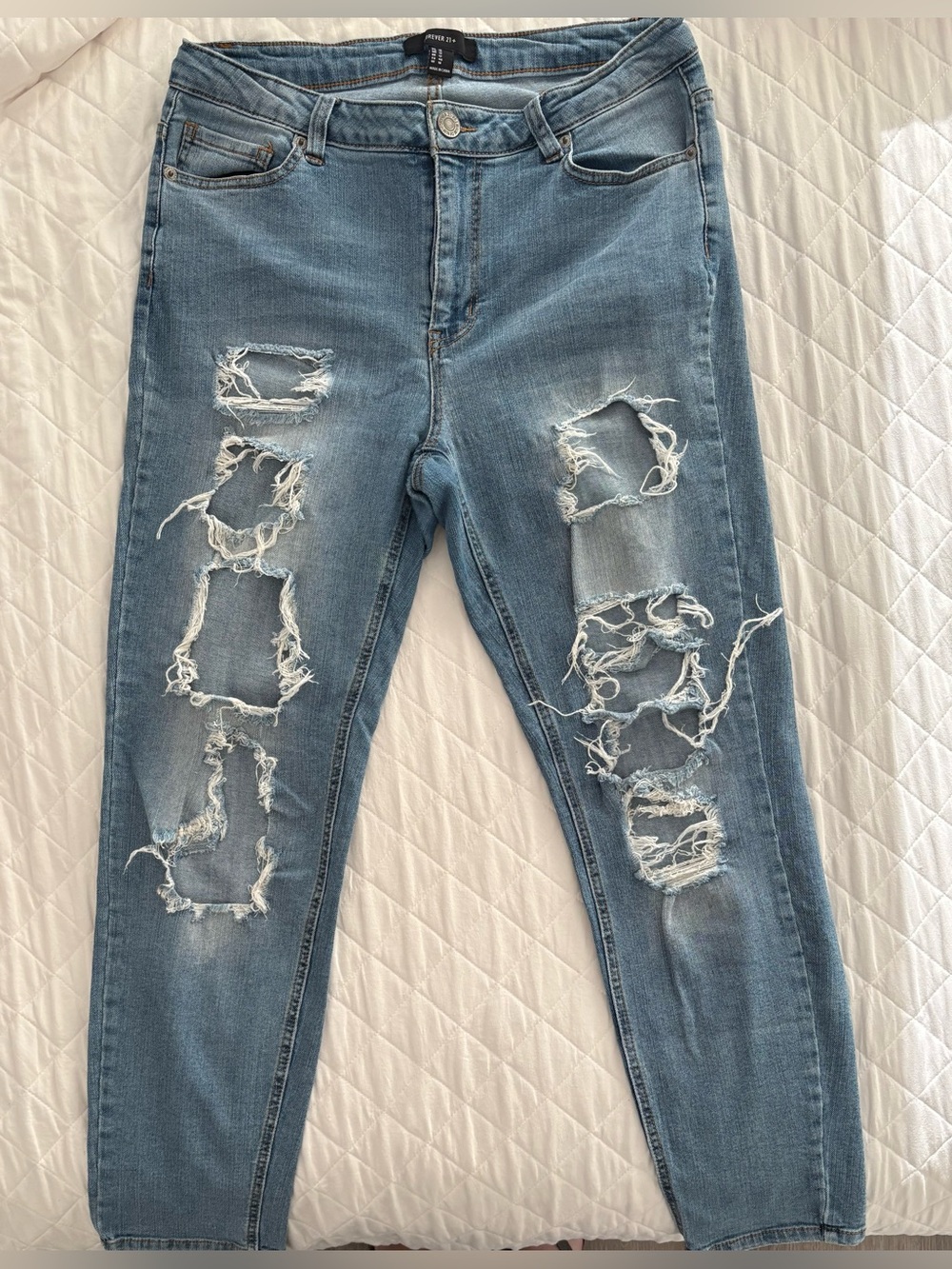 Forever 21 Light Blue Distressed Skinny Jeans